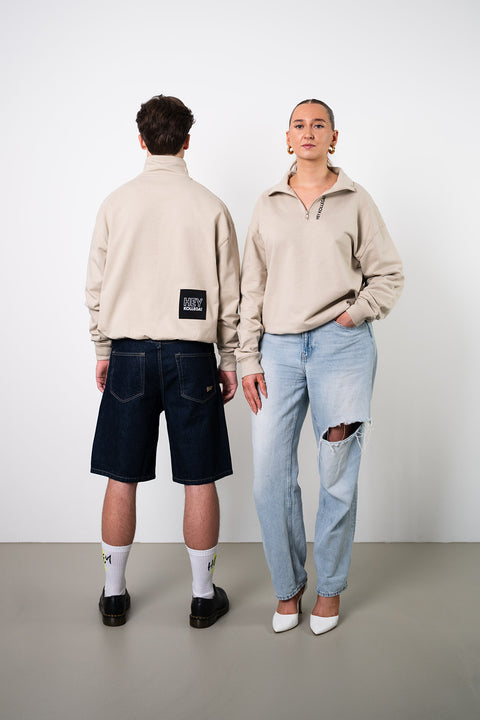 HALF-ZIP SWEATER BEIGE OVERSIZED